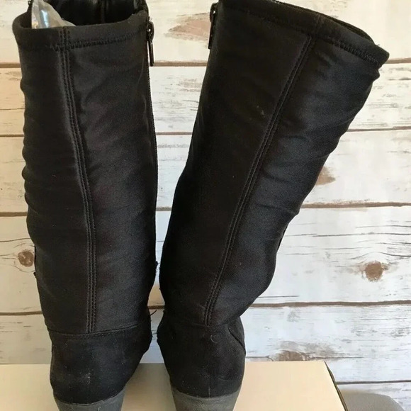 Women Pull On Black Mid Calf Height Round Toe Casual Boots Shoes Sz 3 - Picture 6 of 11